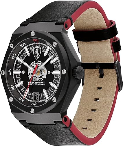 Scuderia Ferrari Men's Analogue Quartz Watch with Black Leather Strap - 0830845